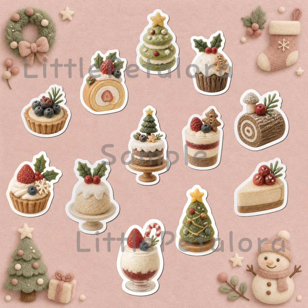 羊毛フェルト風デジタルステッカー シマリス CHRISTMAS|クリスマス素材 透過PNG 11枚セット