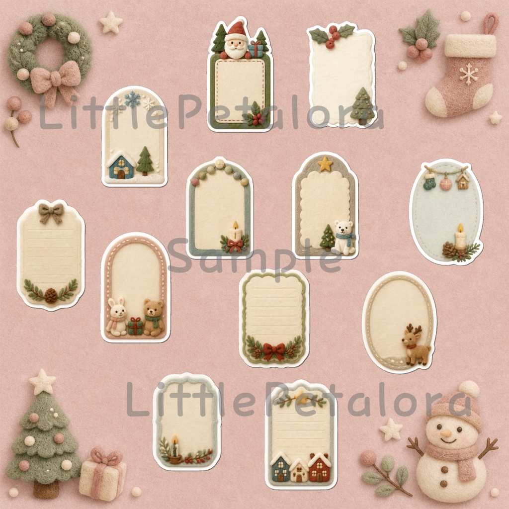 羊毛フェルト風デジタルステッカー シマリス CHRISTMAS|クリスマス素材 透過PNG 11枚セット