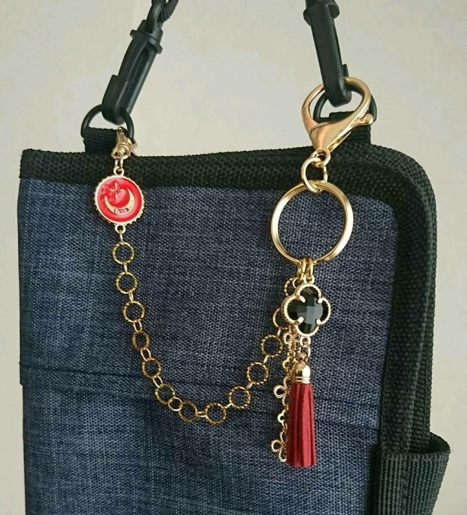 バッグチャーム ブラックフラワー