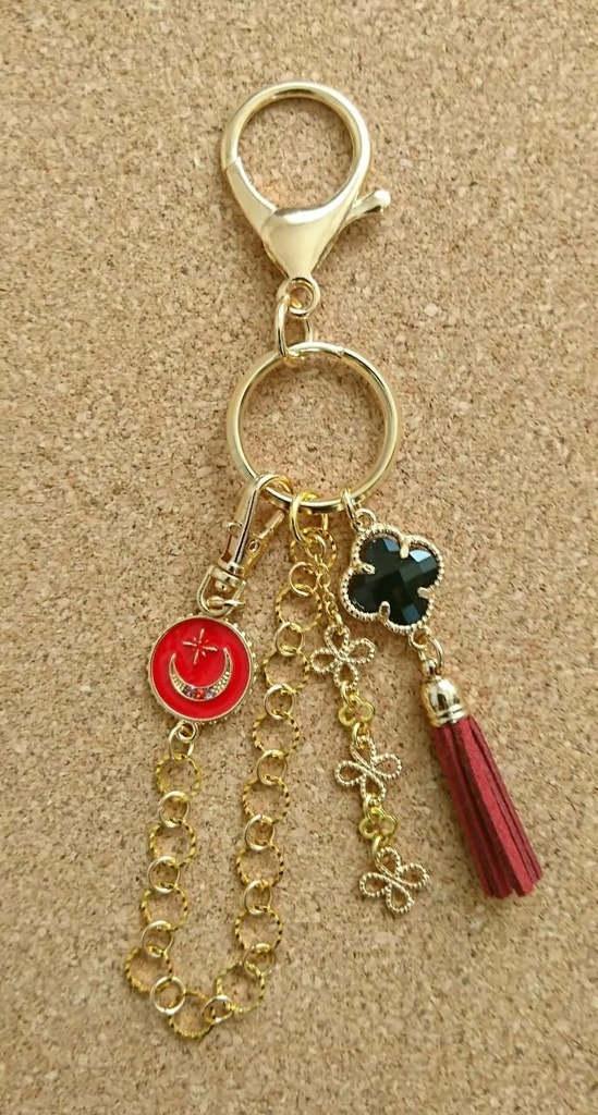 バッグチャーム ブラックフラワー