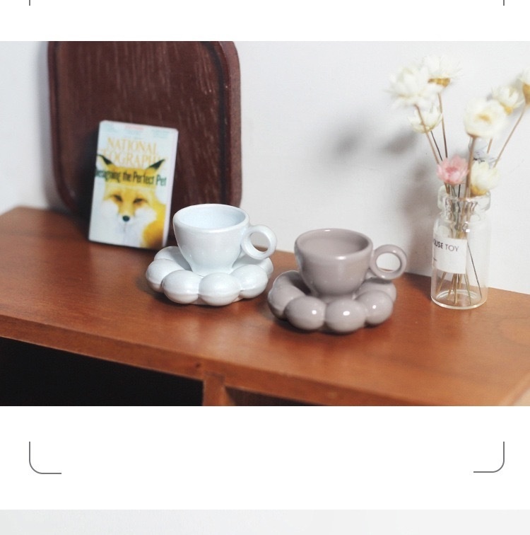 ミニチュアシーン ドールハウス用アクセサリー クリエイティブシェイプ ミニチュアコーヒーカップ フラワーソーサー オーナメント おもちゃ モデル