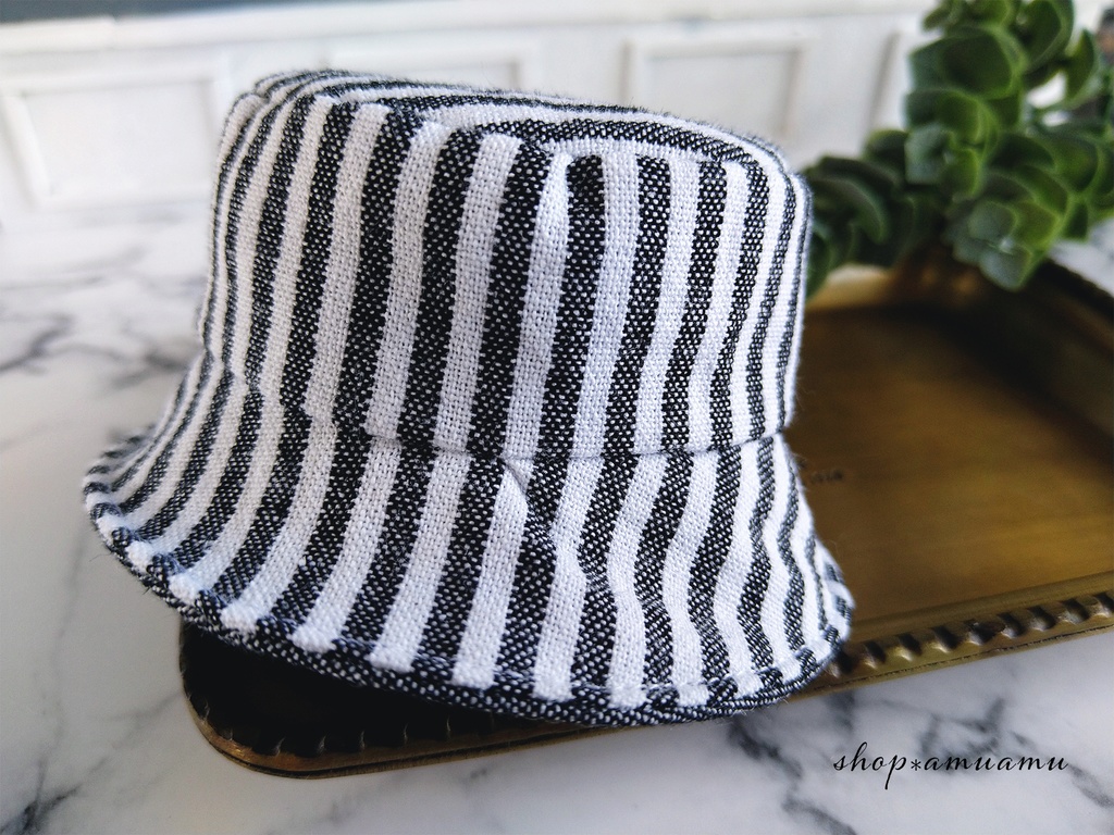 バケットハット ネイビーストライプ ネイビー 帽子 10cm用 12cm用 マスコット ぬいぐるみ Shop Amuamu Booth