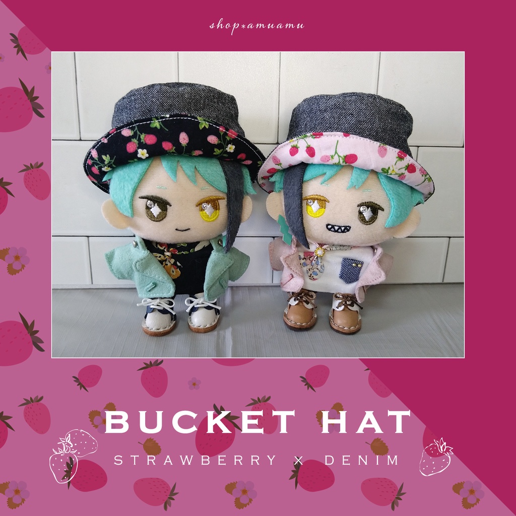 バケットハット(いちご×デニム) 帽子 10cm用 12cm用 マスコット ぬいぐるみ