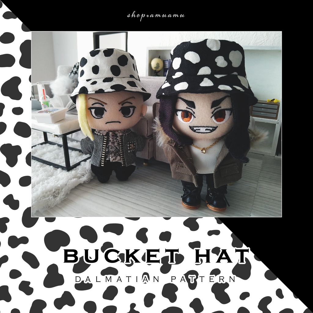 バケットハット(ダルメシアン×ブラック) 帽子 10cm用 12cm用 マスコット ぬいぐるみ