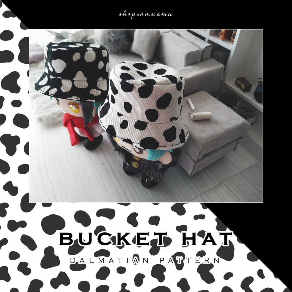 バケットハット(ダルメシアン×ブラック) 帽子 10cm用 12cm用 マスコット ぬいぐるみ