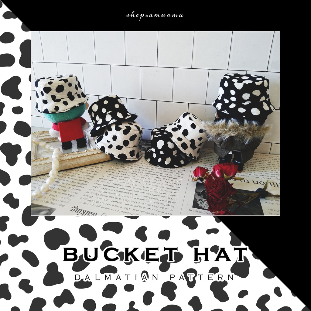 バケットハット(ダルメシアン×ブラック) 帽子 10cm用 12cm用 マスコット ぬいぐるみ