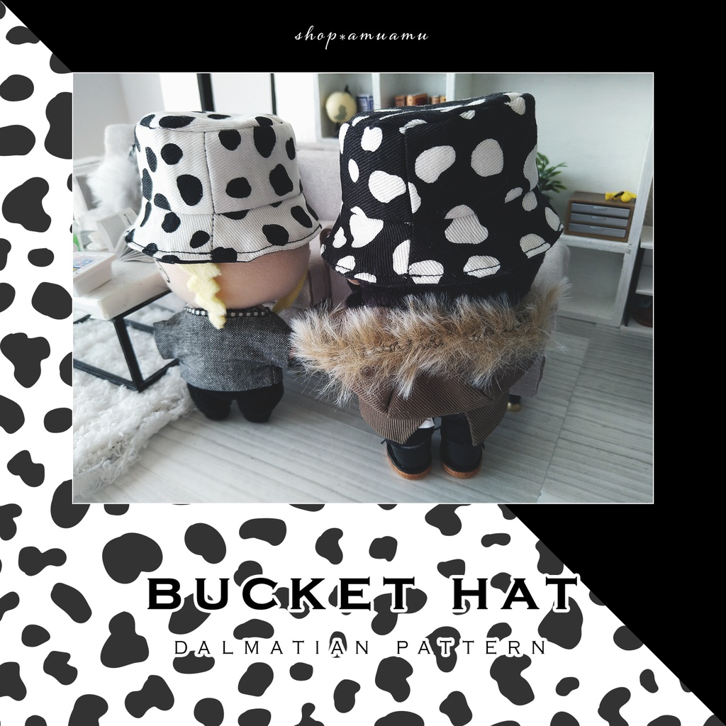 バケットハット(ダルメシアン×ブラック) 帽子 10cm用 12cm用 マスコット ぬいぐるみ
