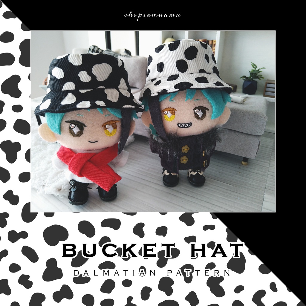 バケットハット(ダルメシアン×ブラック) 帽子 10cm用 12cm用 マスコット ぬいぐるみ