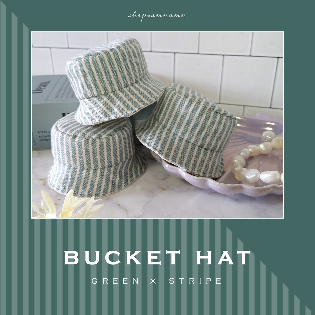 新作★バケットハット(水色ストライプ×麻) 帽子 10cm用 12cm用 マスコット ぬいぐるみ