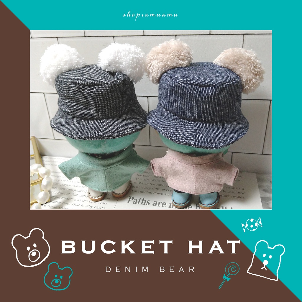 バケットハット(くまさんデニム) 帽子 10cm用 12cm用 マスコット ぬいぐるみ