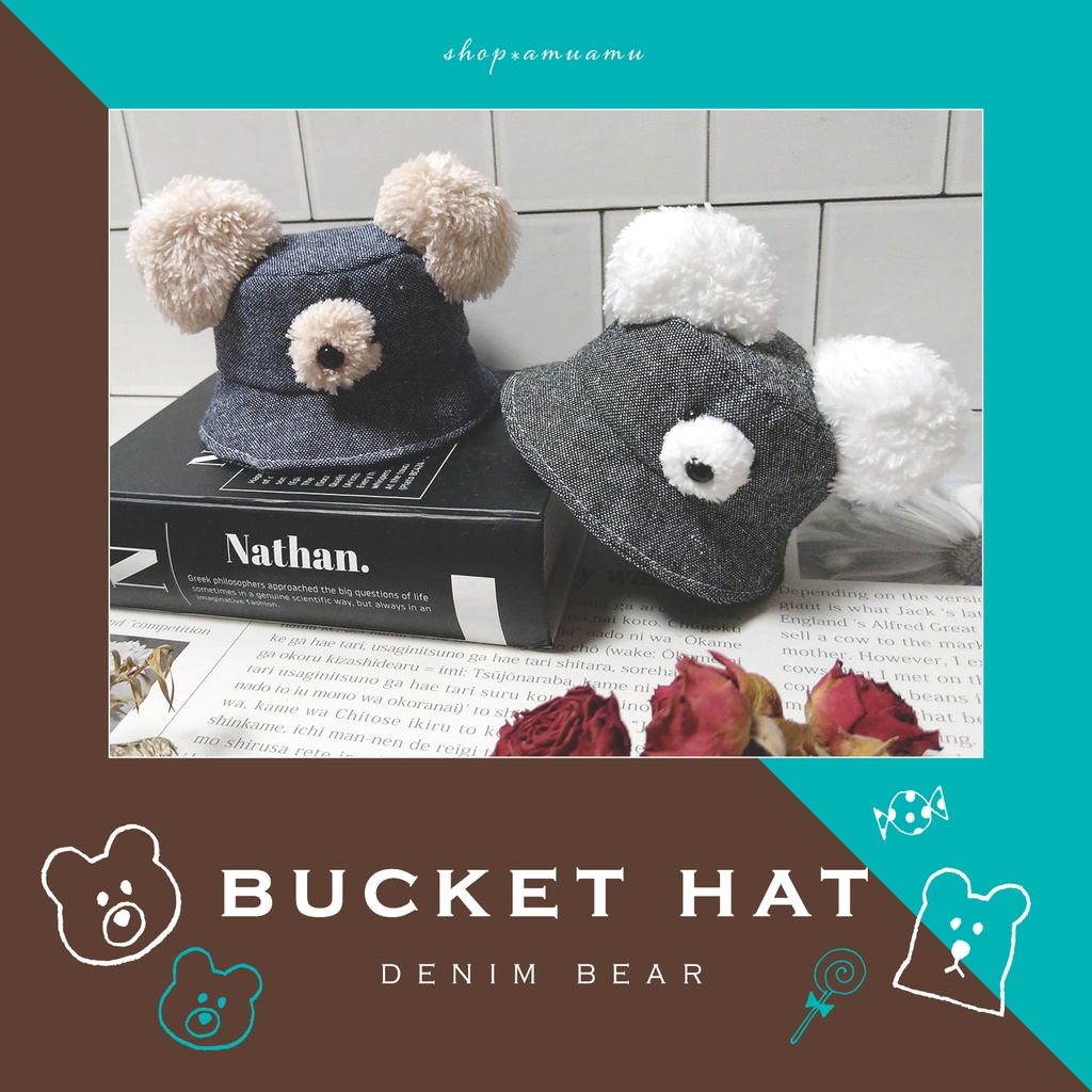 バケットハット(くまさんデニム) 帽子 10cm用 12cm用 マスコット ぬいぐるみ