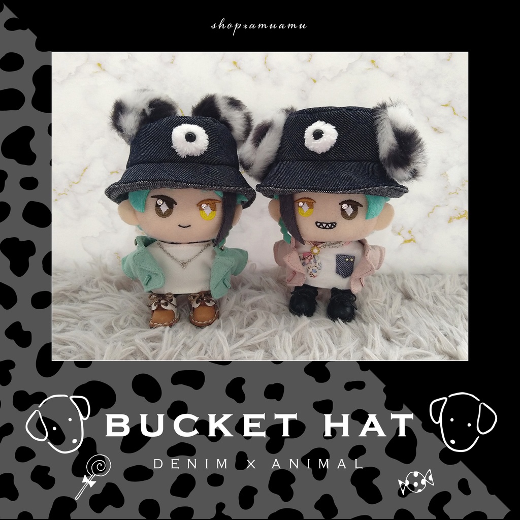 バケットハット(ダルメシアン✕デニムキルティング) 帽子 10cm用 12cm用 マスコット ぬいぐるみ