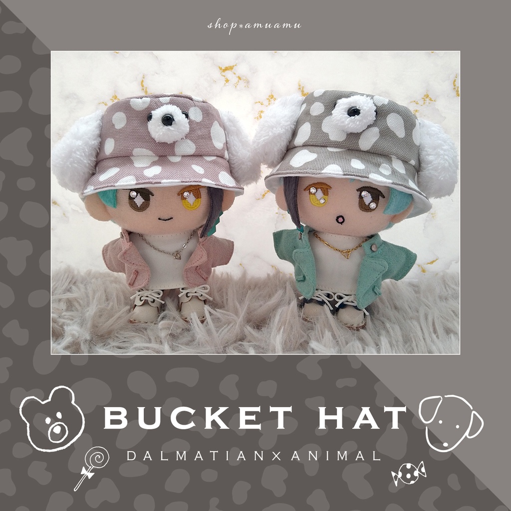 バケットハット(アニマル✕くすみカラーダルメシアン) 帽子 10cm用 12cm用 マスコット ぬいぐるみ