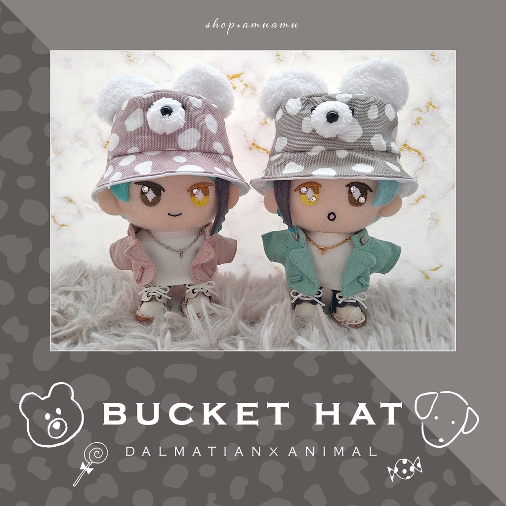 バケットハット(アニマル✕くすみカラーダルメシアン) 帽子 10cm用 12cm用 マスコット ぬいぐるみ