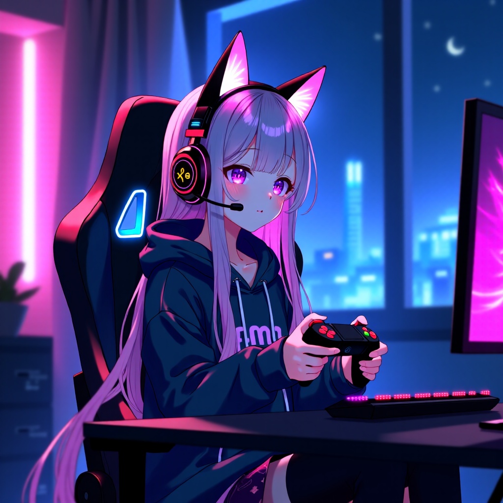🌙 猫耳ゲーマー女子 イラスト素材パック Vol.1