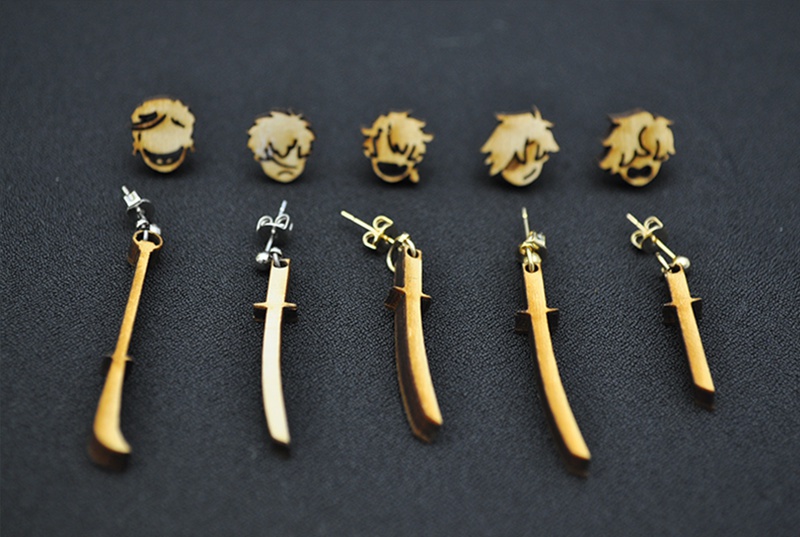 同田貫・岩融・陸奥守・光忠・五虎退 木製耳飾り