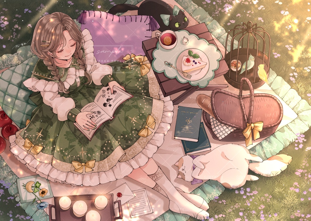 「夕暮れ時のピクニック」ポストカード