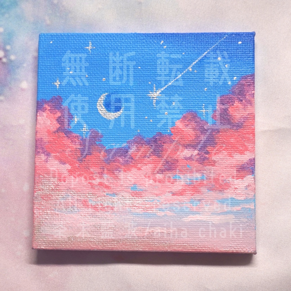 ミニキャンバス原画【ピンク×ライトブルー】