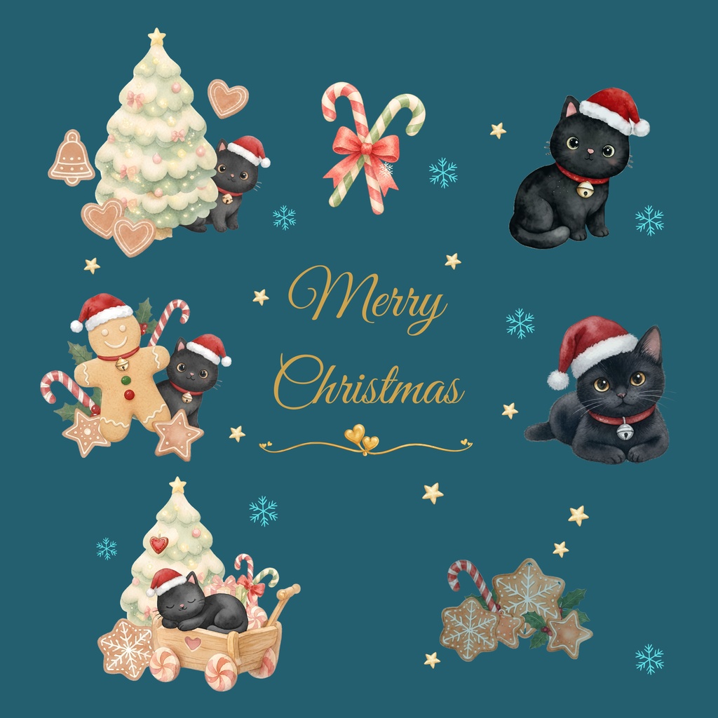 Black Cat × Christmas-A|デジタルペーパー10枚セット