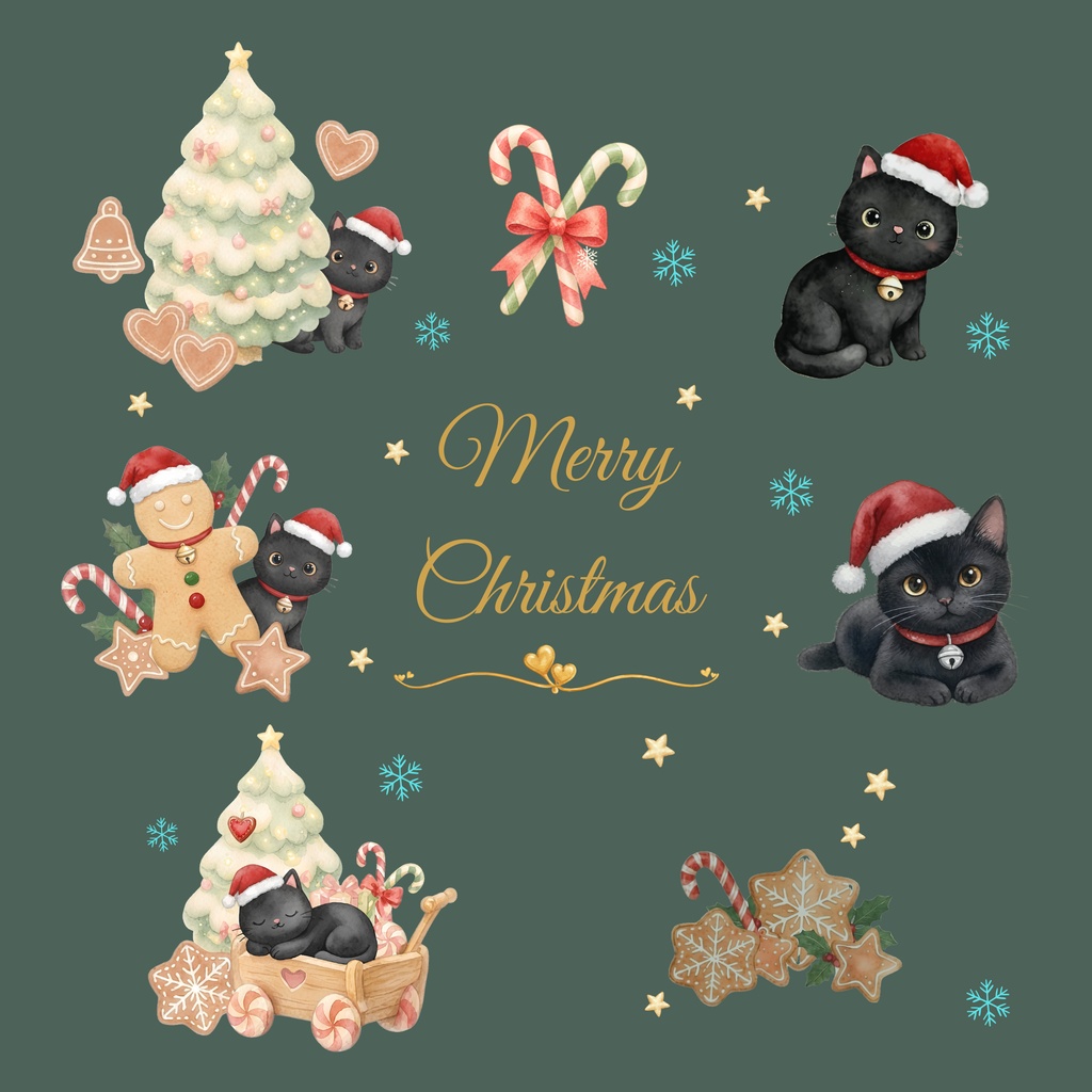 Black Cat × Christmas-A|デジタルペーパー10枚セット