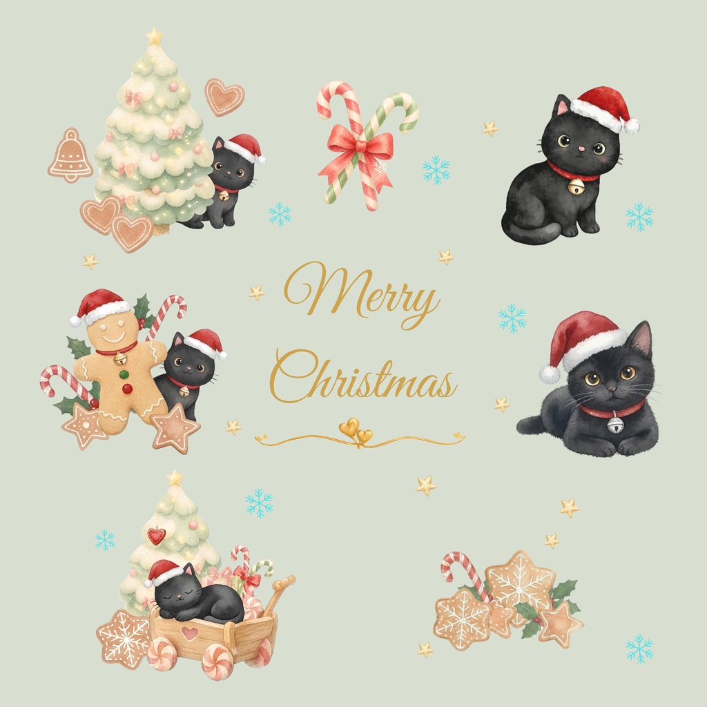 Black Cat × Christmas-A|デジタルペーパー10枚セット