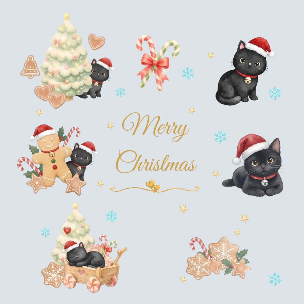 Black Cat × Christmas-A|デジタルペーパー10枚セット