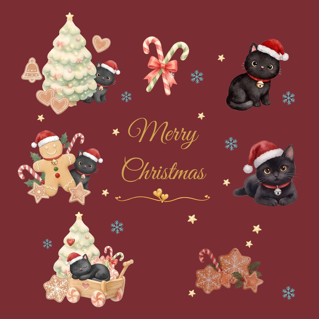 Black Cat × Christmas-A|デジタルペーパー10枚セット