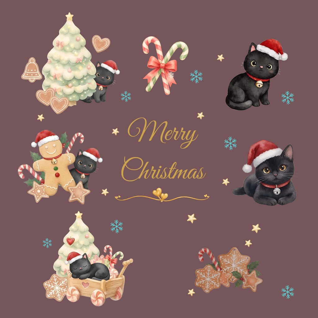 Black Cat × Christmas-A|デジタルペーパー10枚セット