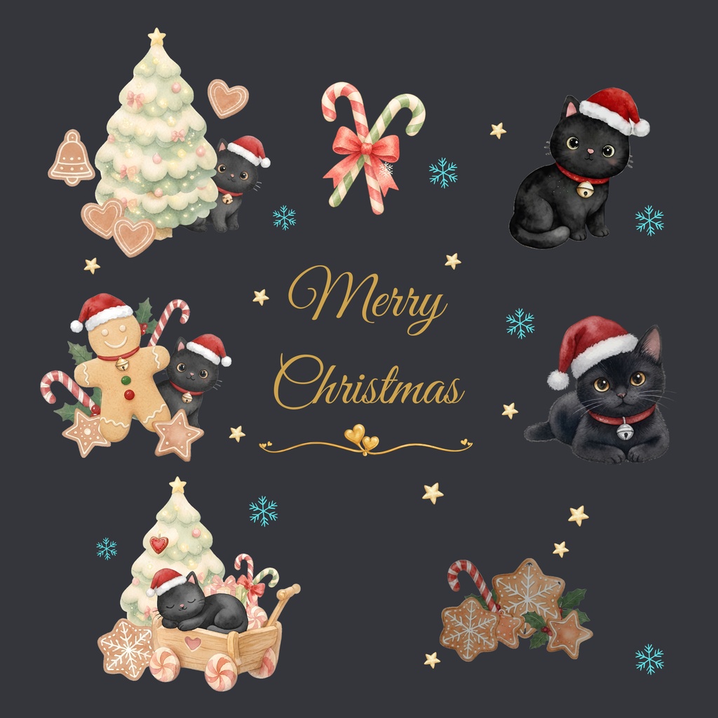 Black Cat × Christmas-A|デジタルペーパー10枚セット