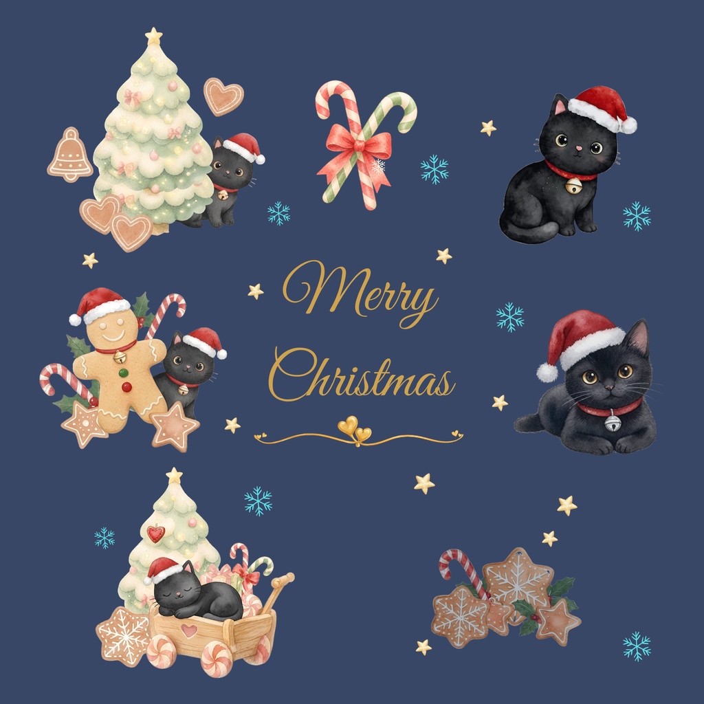 Black Cat × Christmas-A|デジタルペーパー10枚セット
