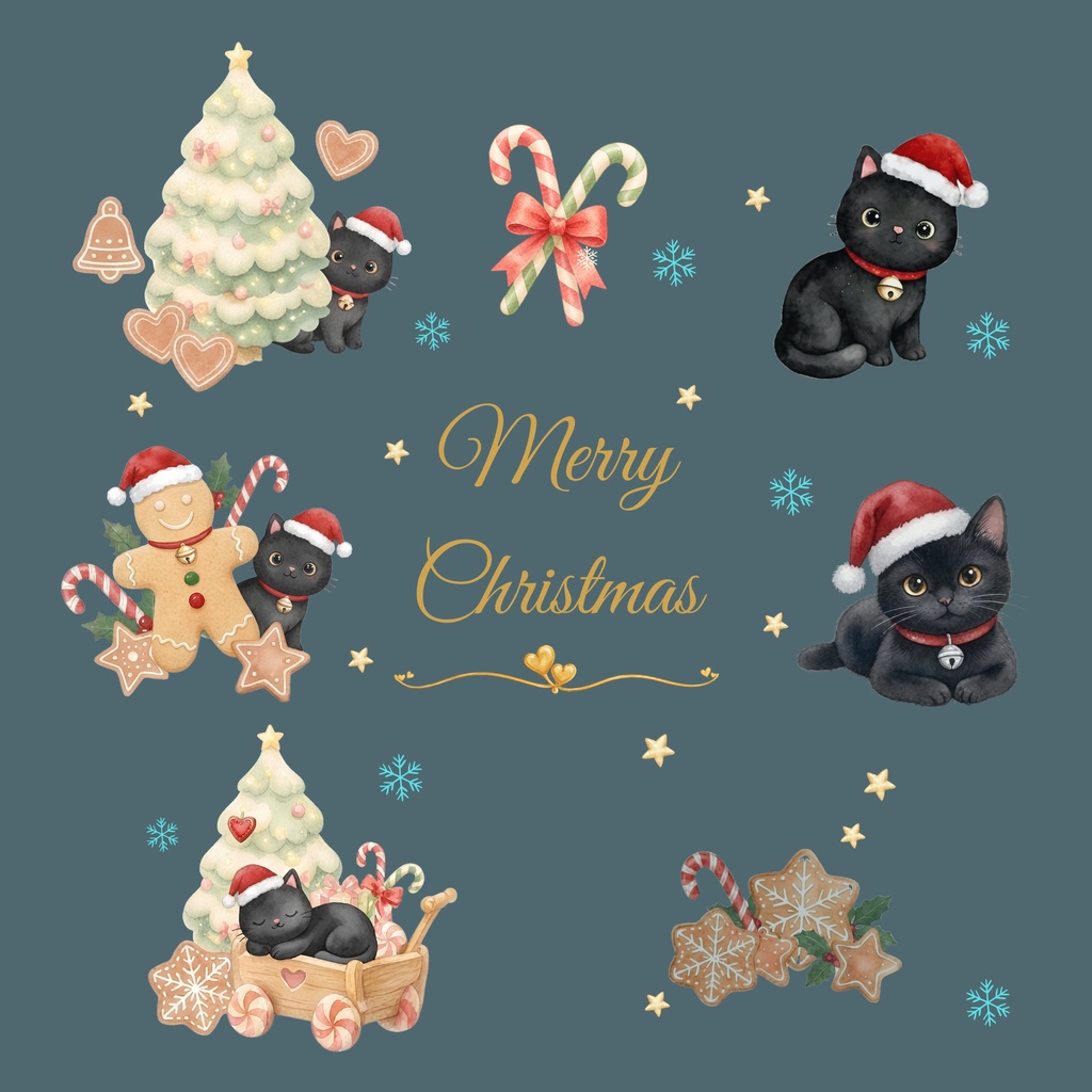 Black Cat × Christmas-A|デジタルペーパー10枚セット