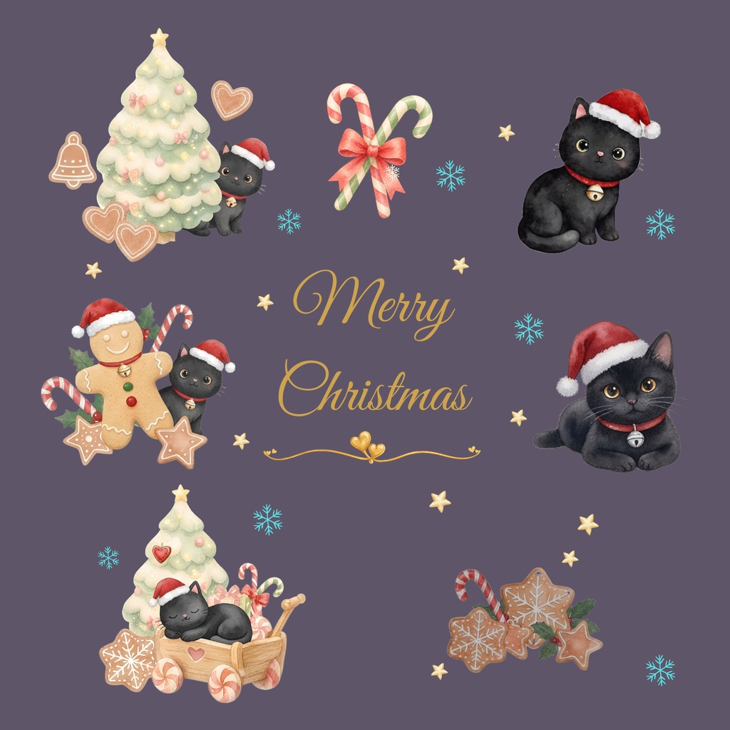 Black Cat × Christmas-A|デジタルペーパー10枚セット