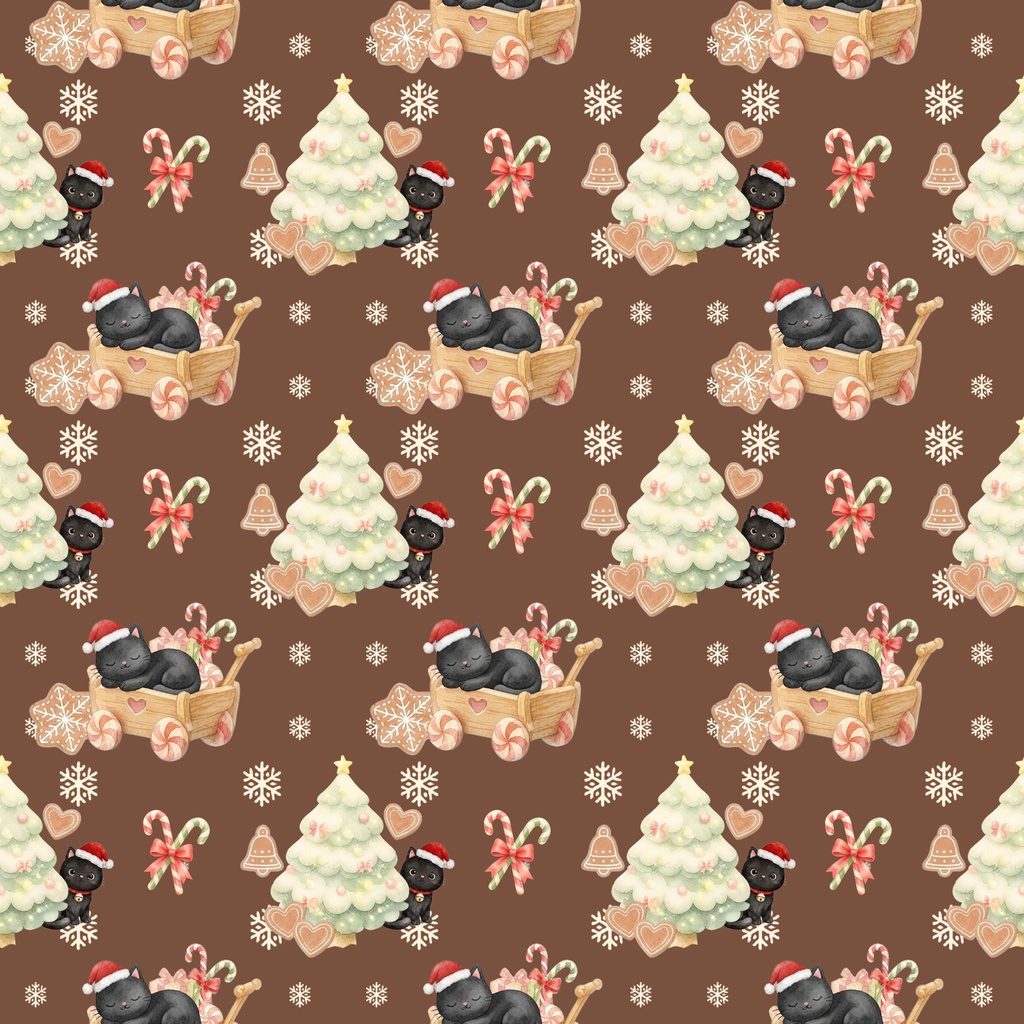 Black Cat × Christmas-B|クリスマス柄 くすみカラーのデジタルペーパー10枚セット(4柄)❀ 水彩画風