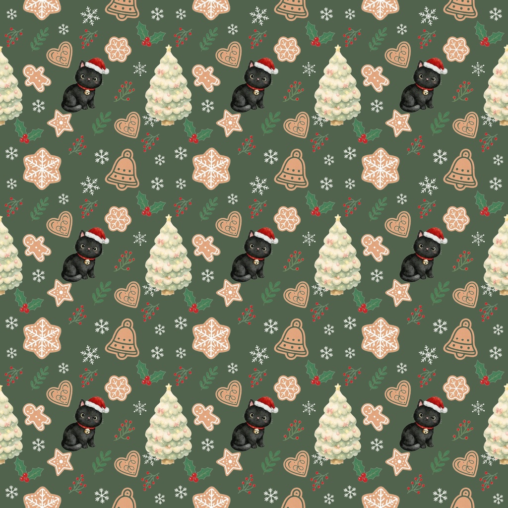 Black Cat × Christmas-B|クリスマス柄 くすみカラーのデジタルペーパー10枚セット(4柄)❀ 水彩画風