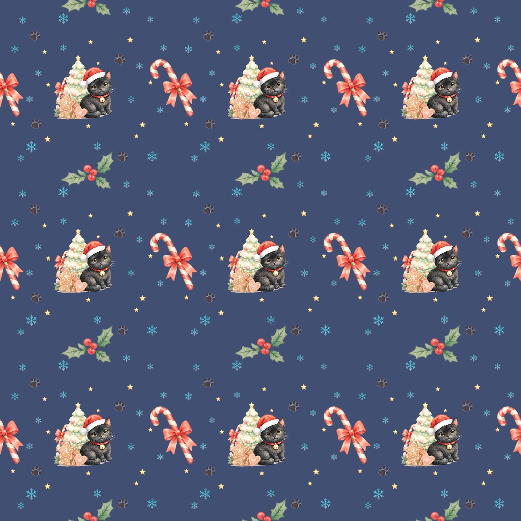 Black Cat × Christmas-B|クリスマス柄 くすみカラーのデジタルペーパー10枚セット(4柄)❀ 水彩画風