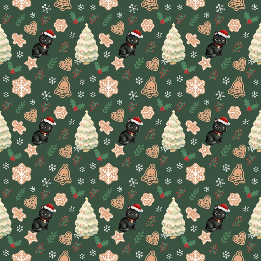 Black Cat × Christmas-B|クリスマス柄 くすみカラーのデジタルペーパー10枚セット(3柄)❀ 水彩画風