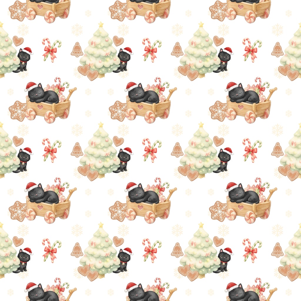 Black Cat × Christmas-B|クリスマス柄 くすみカラーのデジタルペーパー10枚セット(4柄)❀ 水彩画風