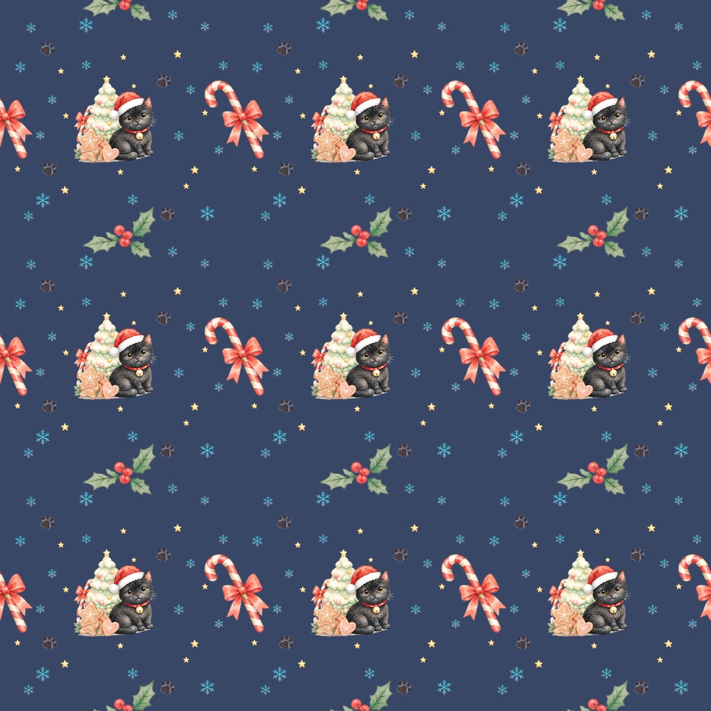 Black Cat × Christmas-B|クリスマス柄 くすみカラーのデジタルペーパー10枚セット(3柄)❀ 水彩画風