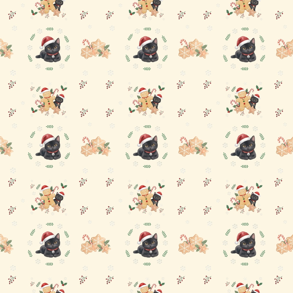 Black Cat × Christmas-B|クリスマス柄 くすみカラーのデジタルペーパー10枚セット(4柄)❀ 水彩画風