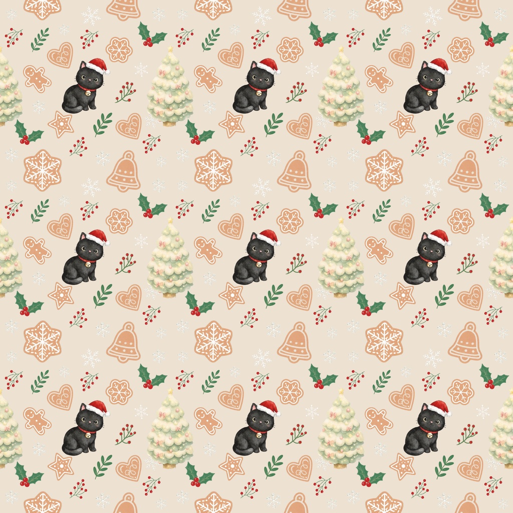 Black Cat × Christmas-B|クリスマス柄 くすみカラーのデジタルペーパー10枚セット(3柄)❀ 水彩画風