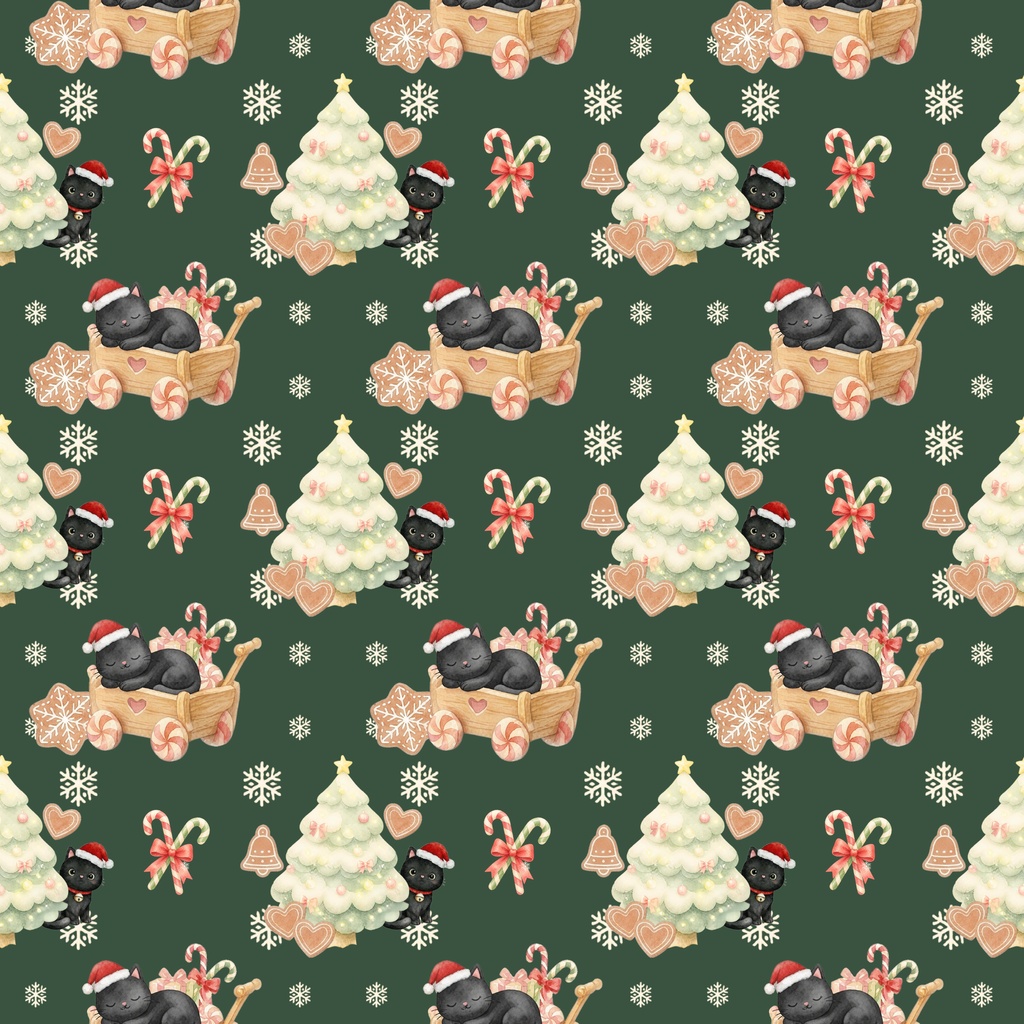 Black Cat × Christmas-B|クリスマス柄 くすみカラーのデジタルペーパー10枚セット(3柄)❀ 水彩画風