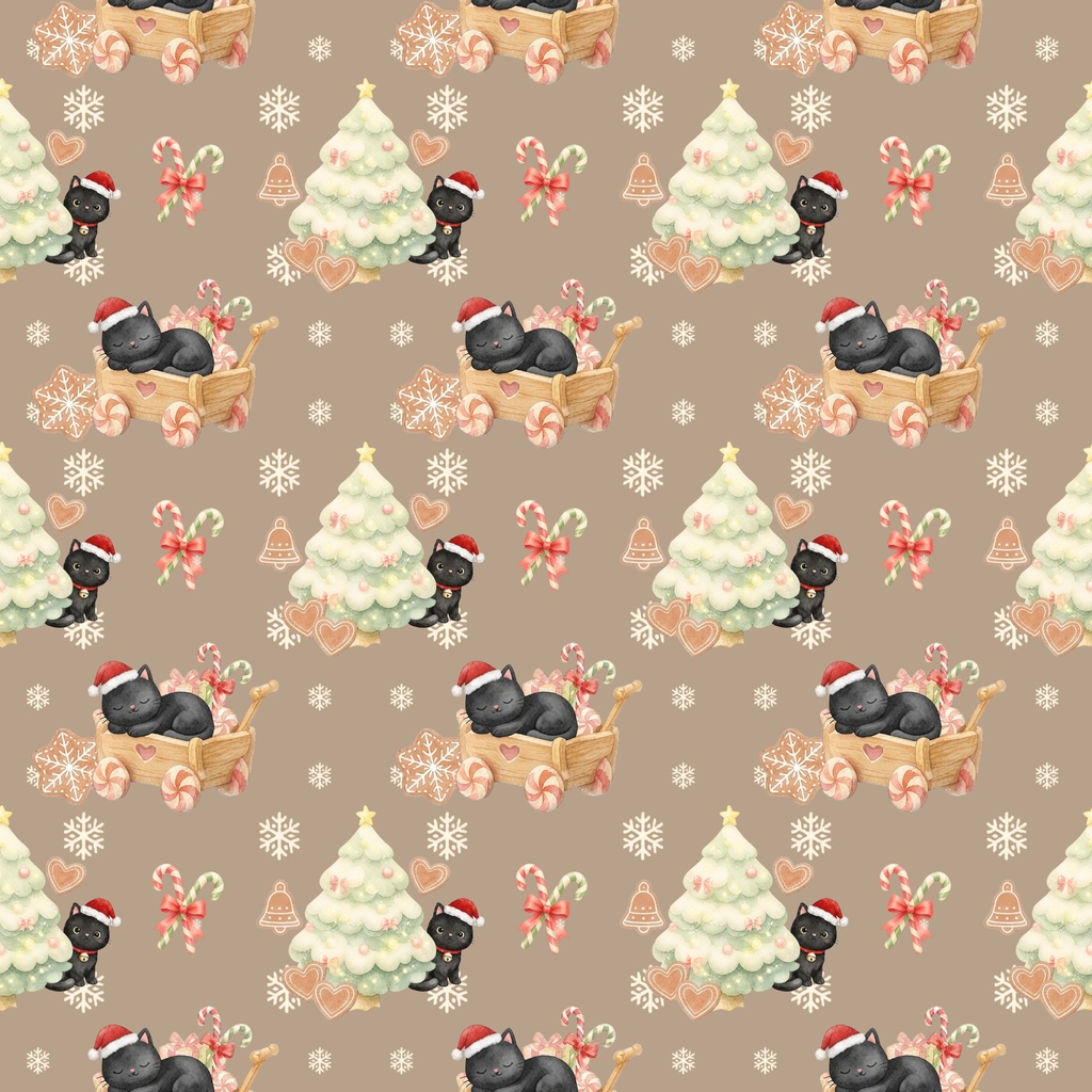Black Cat × Christmas-B|クリスマス柄 くすみカラーのデジタルペーパー10枚セット(4柄)❀ 水彩画風