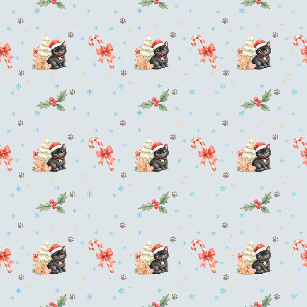 Black Cat × Christmas-B|クリスマス柄 くすみカラーのデジタルペーパー10枚セット(3柄)❀ 水彩画風