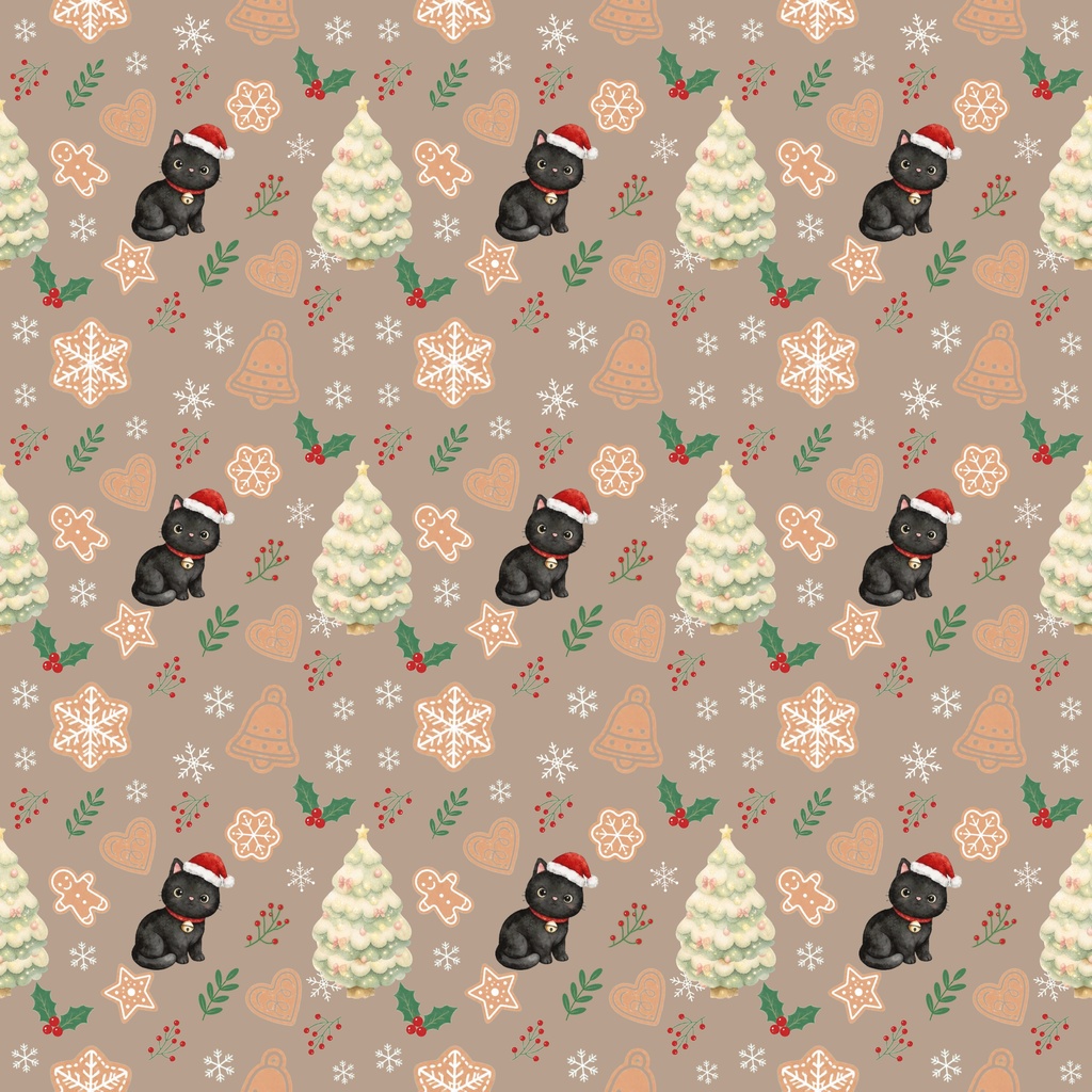 Black Cat × Christmas-B|クリスマス柄 くすみカラーのデジタルペーパー10枚セット(4柄)❀ 水彩画風