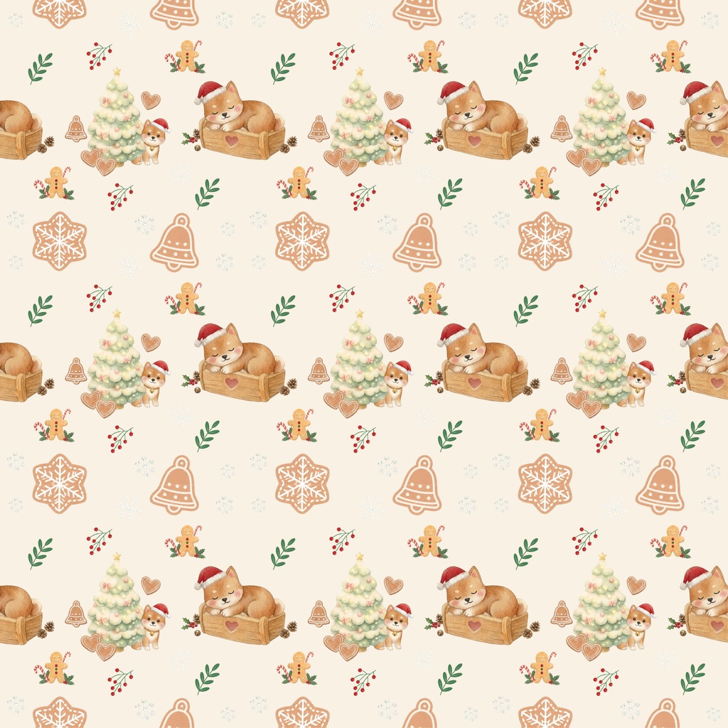 Shiba Inu × Christmas-B|クリスマス柄 くすみカラーのデジタルペーパー10枚セット(2柄)❀ 水彩画風