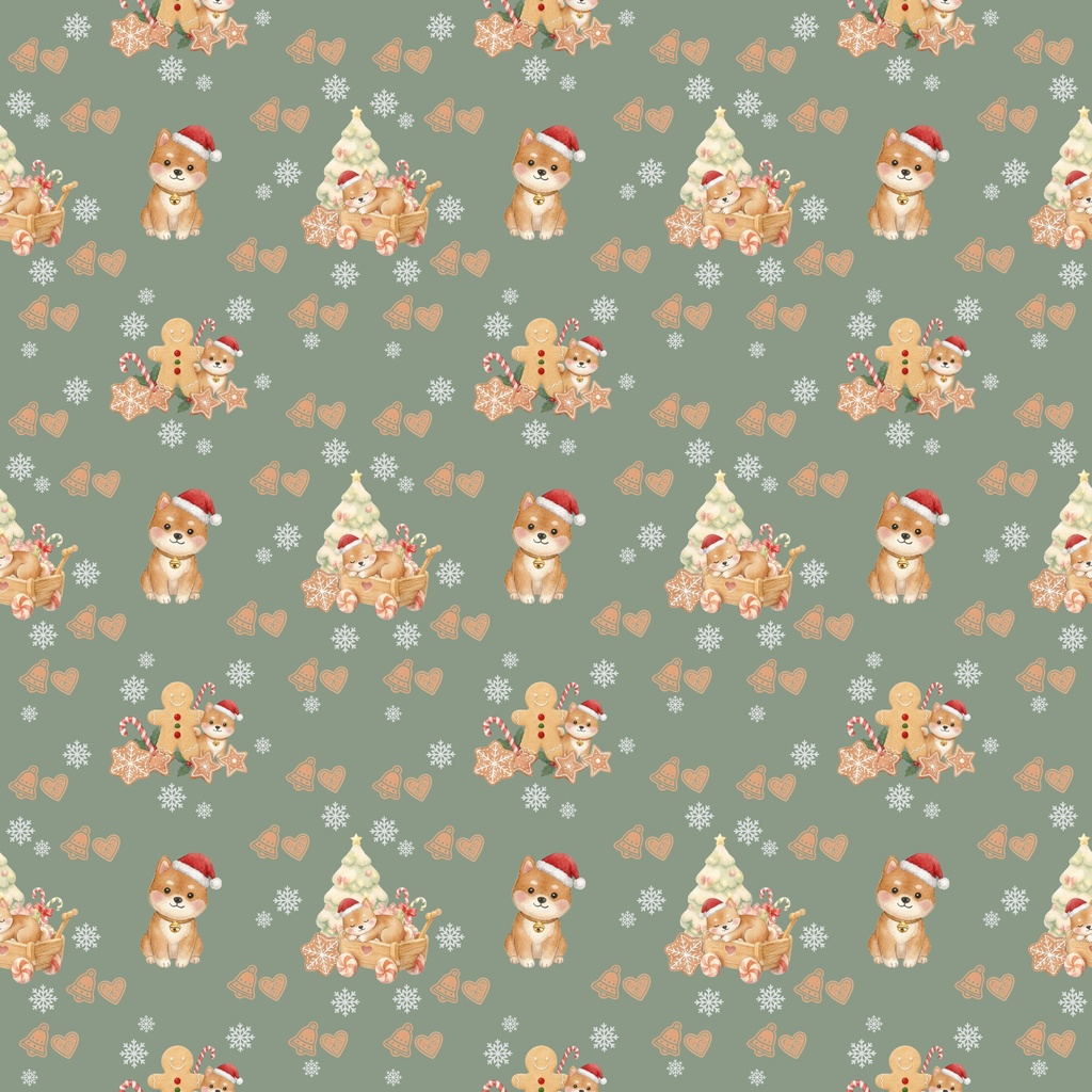 Shiba Inu × Christmas-B|クリスマス柄 くすみカラーのデジタルペーパー10枚セット(2柄)❀ 水彩画風