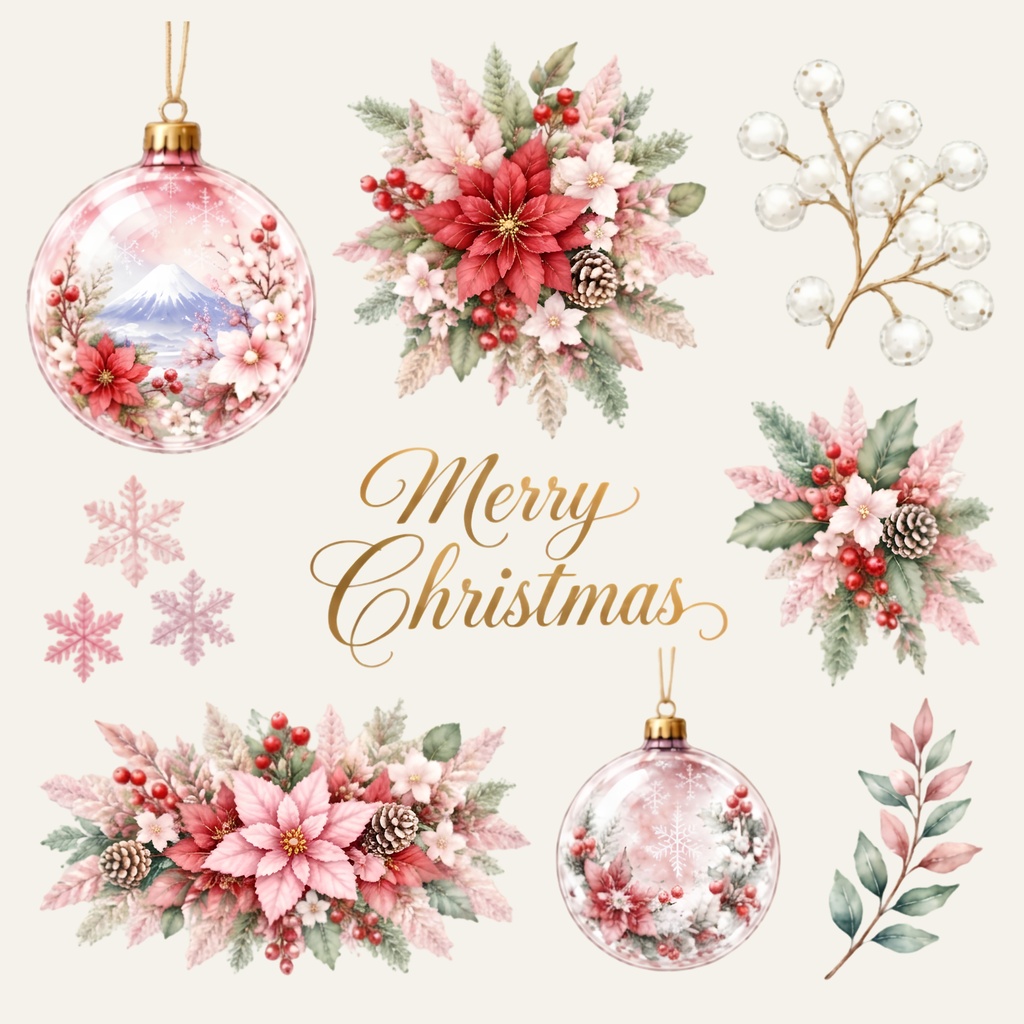 Christmas Ball - A × Digital Paper Pack – 10 sheets| 水彩画風デジタルペーパー