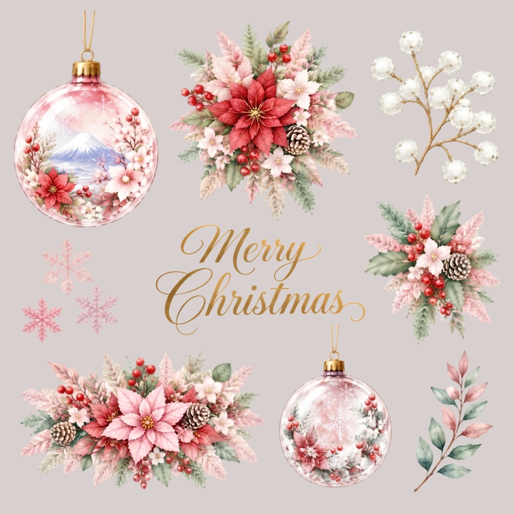 Christmas Ball - A × Digital Paper Pack – 10 sheets| 水彩画風デジタルペーパー