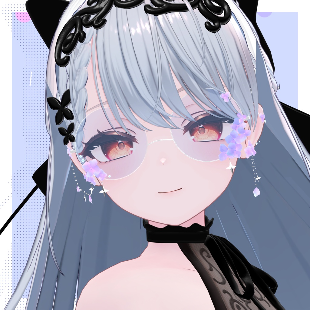 【揺れるアクセサリー】紫陽花の涙 -Glasses & Earrings-【VRC想定・シェイプキー搭載】
