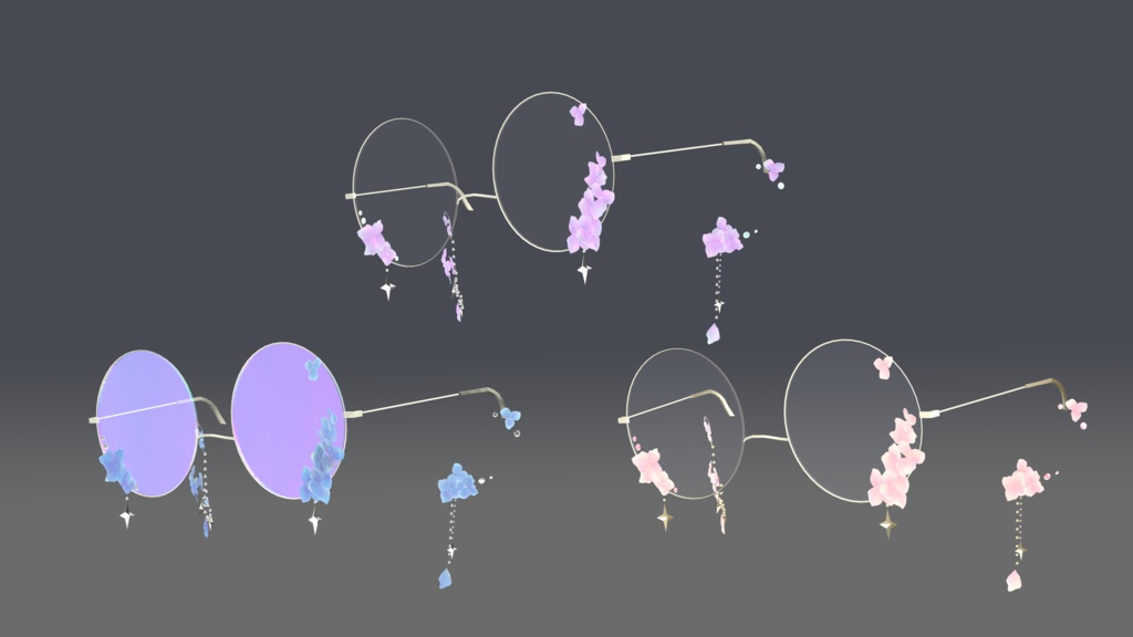 【揺れるアクセサリー】紫陽花の涙 -Glasses & Earrings-【VRC想定・シェイプキー搭載】